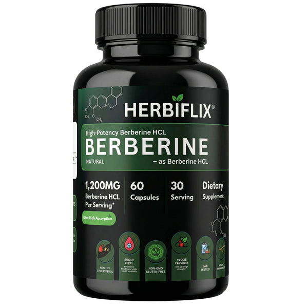 Herbiflix Berberine HCL 1200mg – 60 Vegan Capsules | Supports Health, Heart & Metabolic Health