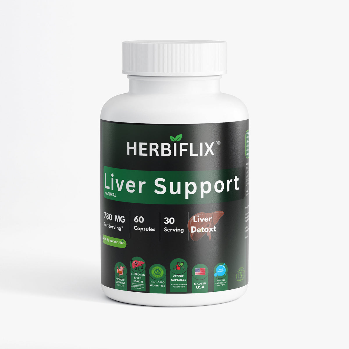 Herbiflix Liver Support Complex - Milk Thistle, Turmeric, Artichoke & Beet Root - Natural Cleanse Formula - 60 Capsules
