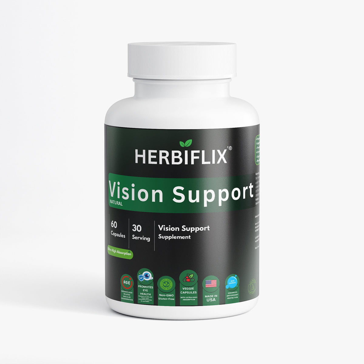 Herbiflix Vision Support Complex - With Lutein, Bilberry & Zinc - Eye Health Formula - 60 Capsules