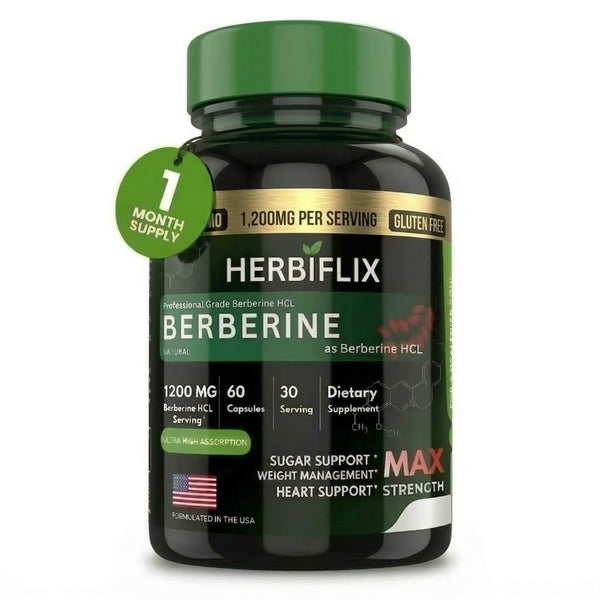 Herbiflix Berberine HCL 1200mg – 60 Vegan Capsules | Supports Health, Heart & Metabolic Health