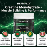 Herbiflix Creatine Monohydrate Powder - Pure & Micronized for Max Strength & Athletic Performance - 250g (Unflavored)
