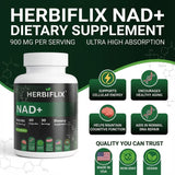 Herbiflix NAD+ 500mg Complex - With Quercetin & Resveratrol - Cellular Energy & Metabolic Support - 60 Capsules