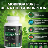 Herbiflix Moringa Pure - Premium Leaf Extract - Green Superfood for Vitality - 60 Capsules