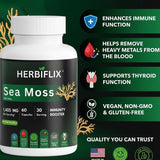 Herbiflix Organic Sea Moss Complex - With Bladderwrack, Burdock Root & BioPerine - Thyroid & Immune Support - 60 Capsules