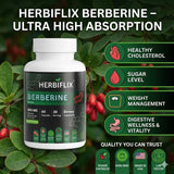 Herbiflix High Potency Berberine HCL - Granular Extract Formula - Metabolic & Cardiovascular Support - 60 Capsules